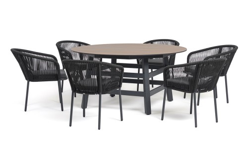 "Рио" обеденная группа на 6 персон, стол HPL "дуб", цвет темно-серый
