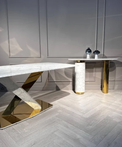 Стол обеденный Интерно Гранд MC3042-200WH, 200х100х75 см, белый мрамор/золото