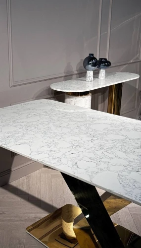 Стол обеденный Интерно Гранд MC3042-200WH, 200х100х75 см, белый мрамор/золото