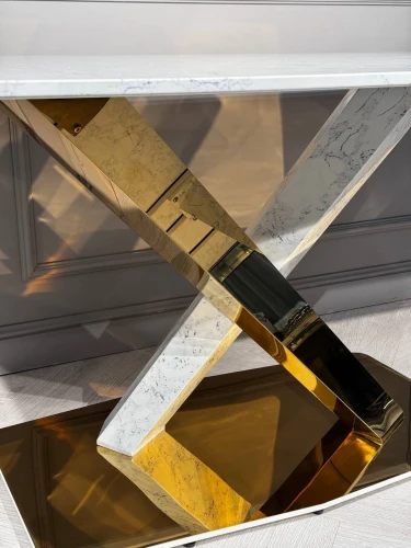 Стол обеденный Интерно Гранд MC3042-200WH, 200х100х75 см, белый мрамор/золото