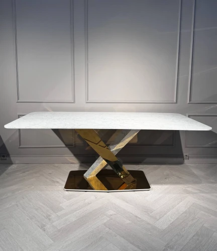 Стол обеденный Интерно Гранд MC3042-200WH, 200х100х75 см, белый мрамор/золото