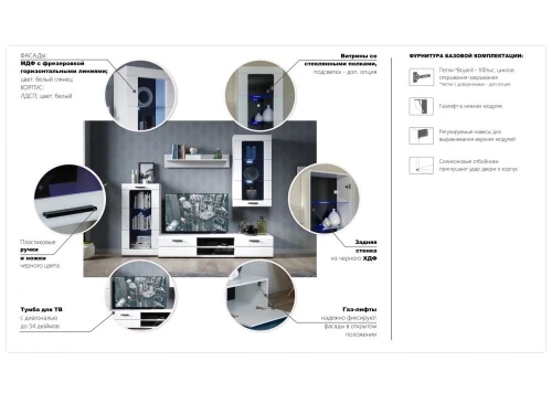 Стенка «Рио-1», Белый жемчуг/белый глянец