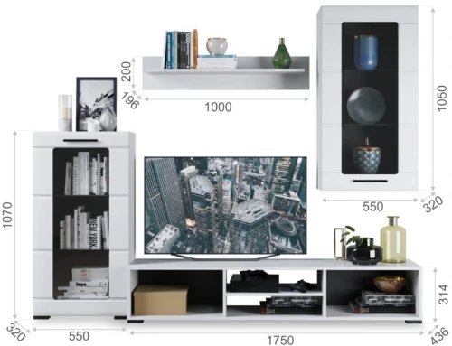 Стенка «Рио-1», Белый жемчуг/белый глянец