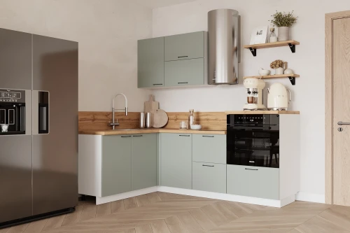 Готовая кухня КГ Угловой 1500*2100 (без пм) Эмаль, Олива  Арника РМ в.2