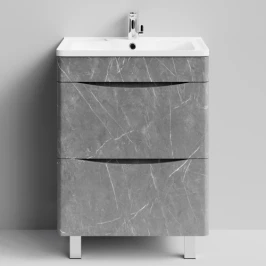 Тумба Адель 60 напольный, Мрамор Серый софт тач ПВХ 4044-1 Vodok с раковиной в комплекте