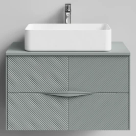 Тумба Липс 80, пример RAL 7005 Мышино-серый, матовая, 2 ящика, подвесной Vodok с раковиной в комплекте