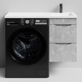 Тумба Смайл 100 подвесной, под стиральную машину, правая, Мрамор Белый софт тач 4044-2 Vodok с раковиной в комплекте