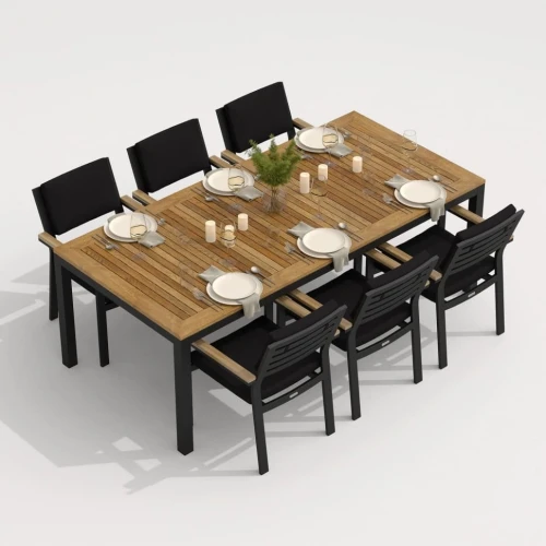 Обеденная группа TELLA  BONTA каркас карбон / стол тик 220 / ткань черная