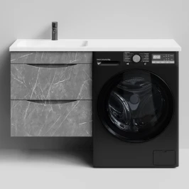 Тумба Смайл 120 подвесной, под стиральную машину, левая, Мрамор Серый софт тач ПВХ 4044-1 Vodok с раковиной в комплекте