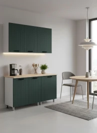 Готовый кухонный гарнитур МК Аленушка 1,4м Лотос Изумруд,скоба антрацит,сонома