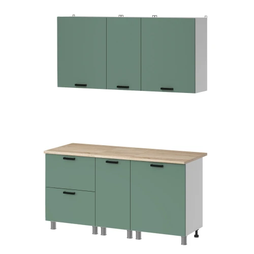 Готовый кухонный гарнитур МК Аленушка 1,6м в.4 Орешник Матовая Мята,скоба черный,сонома (без столешницы)