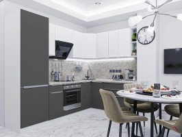 Кухонный гарнитур Фьюжн-04 Stormy Silk/Silky White-Белый