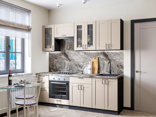 Прямая модульная кухня Лофт-01 Cream Silk Graphite 2140*2200*600
