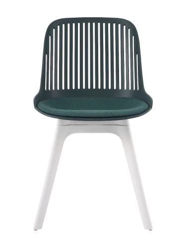 DC270 Стул пластиковый, ТЕМНО-ЗЕЛЕНЫЙ c подушкой, ноги белые
