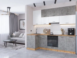 Модульная угловая кухня Флэт-04 White In 2S/Temple Stone 2S White In 2S/Temple Stone 2S 2340*1000/2500*600