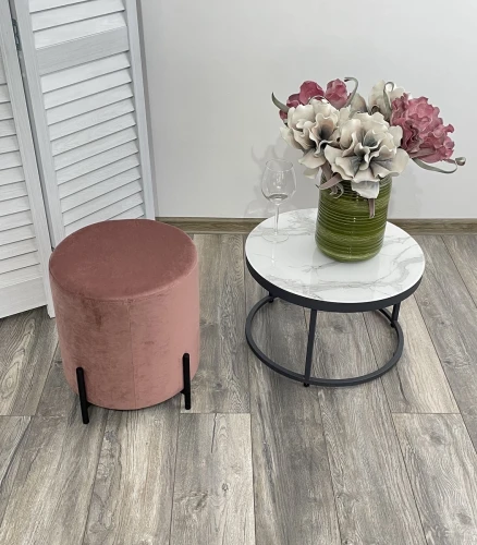 Пуф для гостиной ФЕЛИКС круглый розовый #15, велюр / черный каркас М-City