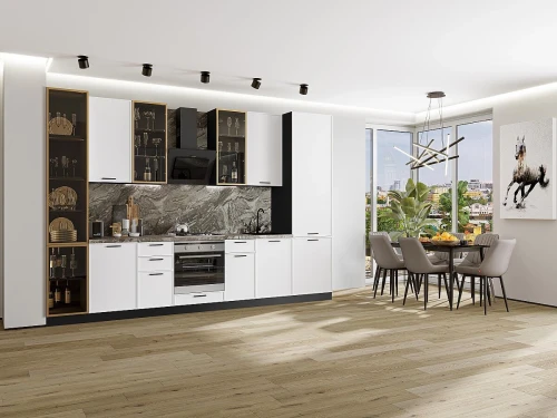 Кухонный гарнитур Фрейм-06 White Silk Graphite