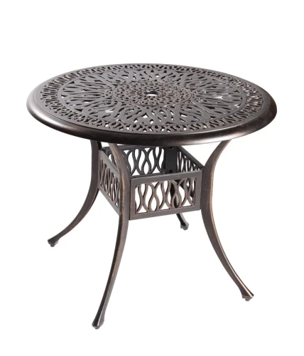 Обеденная группа из литого алюминия стол ФЕНИКС «FENIX» D90 арт.1027 bronze + 4 кресла ГУЕРЛАЙН «GUERLAIN» арт.74359-4