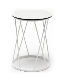 "Колумбия" журнальный стол из HPL круглый Ø40 H55, каркас из стали белый, цвет столешницы "молочный"