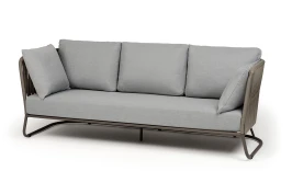 "Багамы" диван 3-местный плетеный из роупа, каркас алюминий бежево-серый (RAL7006) муар, роуп серо-коричневый 23мм, ткань светло-серая
