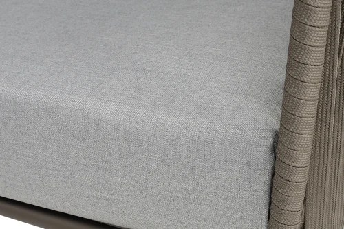 "Багамы" диван 3-местный плетеный из роупа, каркас алюминий бежево-серый (RAL7006) муар, роуп серо-коричневый 23мм, ткань светло-серая