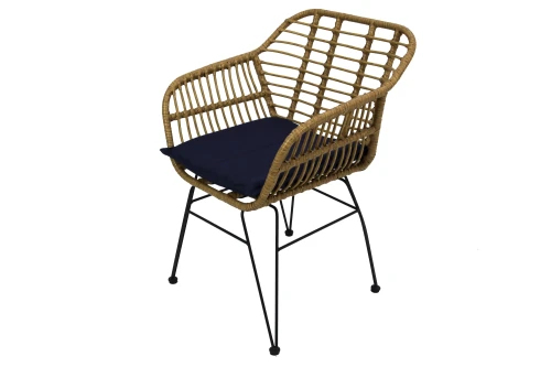 Набор мебели Адриан Мини  арт.GS008 бежевый, синий (2 стула+стол Ø52см, каркас черный, ротанг беж.) "Garden story"