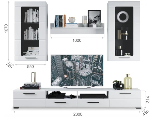 Стенка «Рио-2», Белый жемчуг/белый глянец