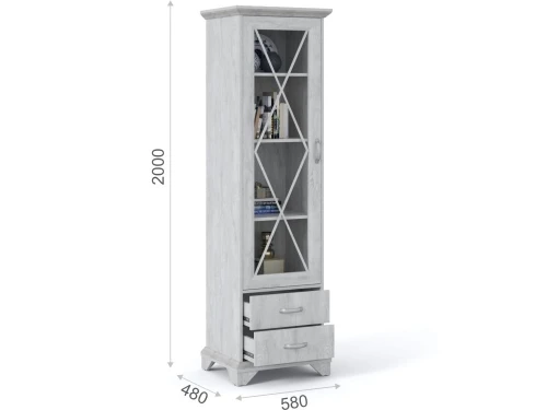 Пенал-Витрина «Лорена» 1д2ящ, Бетон Паин белый