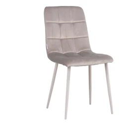 C919/DC809 Стул мягкий, СЕРО-БЕЖЕВЫЙ#h9 велюр, каркас металл белый КРУГЛЫЙ
