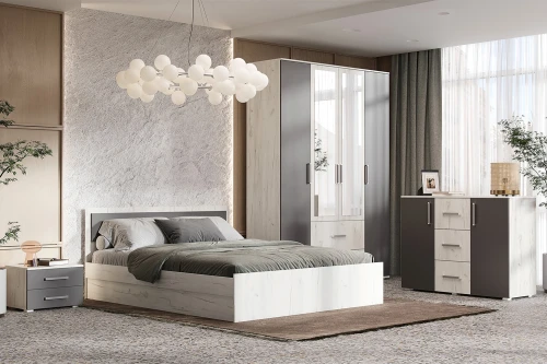 Кровать с подъемным механизмом Фиеста 1,4м, Графит, Дуб Крафт белый