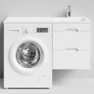 Тумба Айрис 110 подвесной, под стиральную машину, правая, белый Vodok с раковиной в комплекте