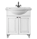 Тумба Белладжио 85 напольный, патина серебро, белая, двери Vodok с раковиной в комплекте