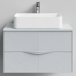 Тумба Липс 80, пример RAL 7040 Серое окно, матовая, 2 ящика, подвесной Vodok с раковиной в комплекте