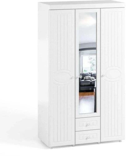 Шкаф 3-х дверный с ящиками и 1-м зеркалом Монако МН-57 белое дерево