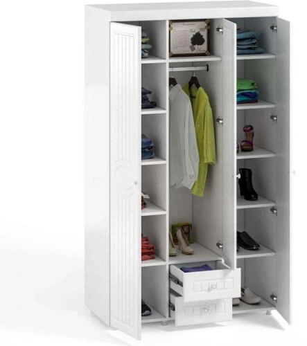 Шкаф 3-х дверный с ящиками и 1-м зеркалом Монако МН-57 белое дерево