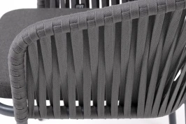 "Бордо" стул плетеный из роупа, каркас алюминий темно-серый (RAL7024) муар, роуп серый 15мм, ткань темно-серая 027