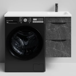 Тумба Смайл 100 подвесной, под стиральную машину, правая, Мрамор Графит софт тач ПВХ 4044-3 Vodok с раковиной в комплекте