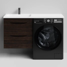 Тумба Смайл 120 подвесной, под стиральную машину, левая, Палисандр ПВХ 43101 Vodok с раковиной в комплекте