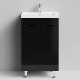 Тумба Смайл 50 напольный, черный глянец Vodok с раковиной в комплекте