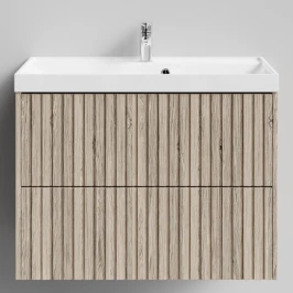 Тумба Тач 80 подвесной, Дубослив ореховый светлый ПВХ 3445 Vodok с раковиной в комплекте