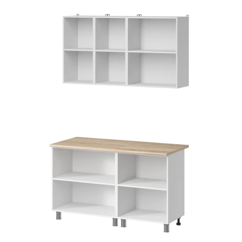 Готовый кухонный гарнитур МК Аленушка 1,4м Магнолия Сталь,скоба черный,сонома