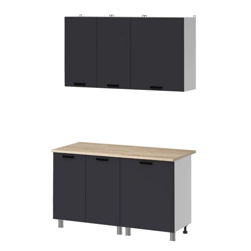 Готовый кухонный гарнитур МК Аленушка 1,4м Магнолия Сталь,скоба черный,сонома