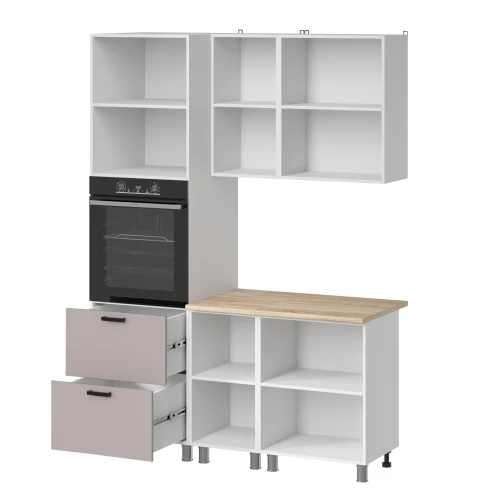 Готовый кухонный гарнитур МК Аленушка 1,6м ПД Лаванда Кашемир,скоба черный,сонома