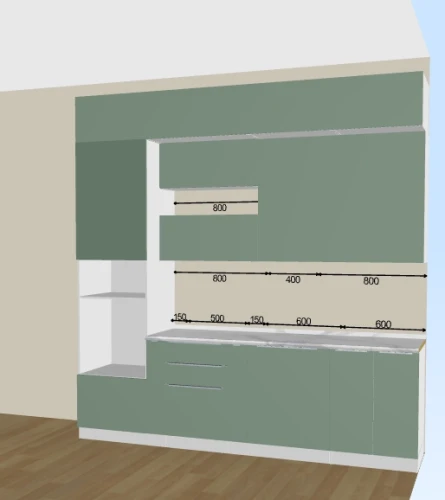 Трехъярусная кухня Фьюжн Silky mint на заказ 2.6 м от Виват-мебель