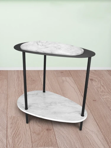 Стол журнальный МеталлАрт М036 белый мрамор/черный