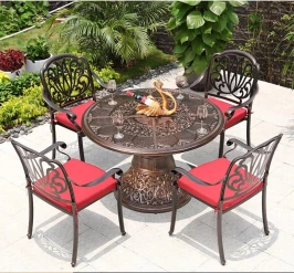 Обеденный комплект из литого алюминия стол Сандаловое дерево(118см) + 4 кресла Феникс