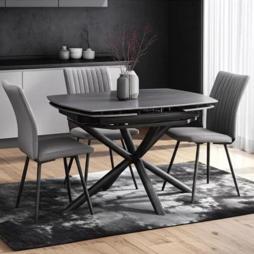 Стол обеденный Winston/Винстон столешница керамика (матовая) /опоры металл, темно-серый/черный, (120+30+30)x80x75(+1) см