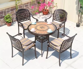 Обеденная группа из литого алюминия стол Давид д.85 + 4 кресла Вулкан