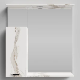 Зеркало Марко 75, ручки Хром, Мрамор Белый натур милк ПВХ 2537, левый