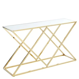 BS-06G Консольный столик стеклянный зеркальный 135*35, основание нержавеющая сталь хром золото